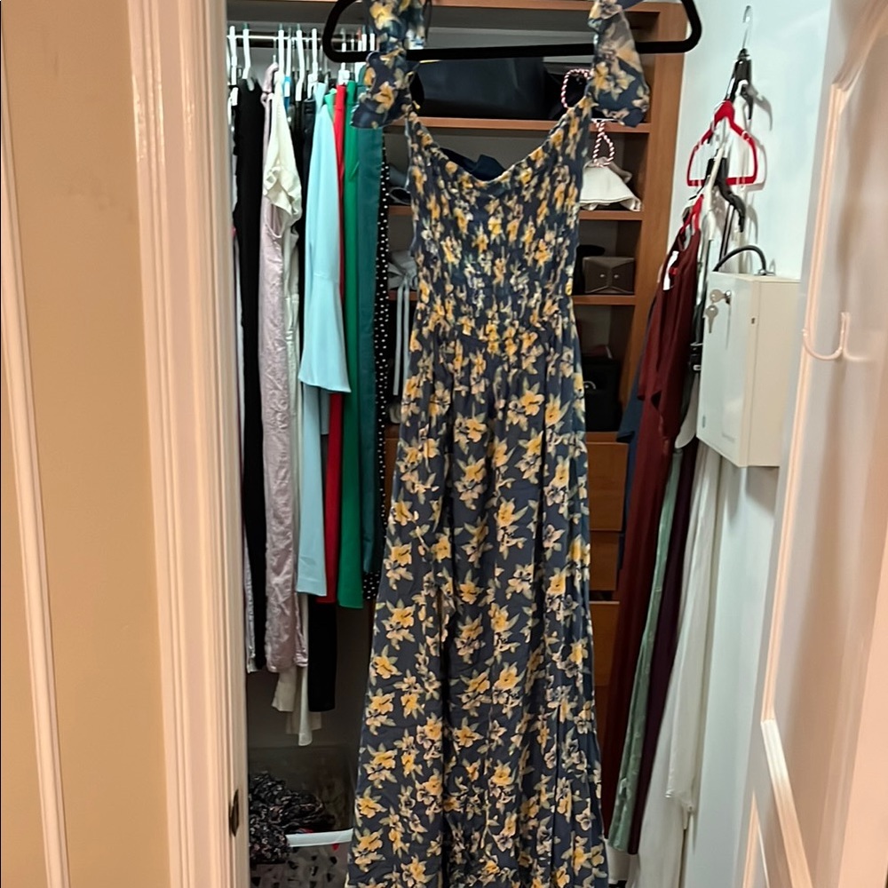 Floral Maxi Dress in Blue and Yellow